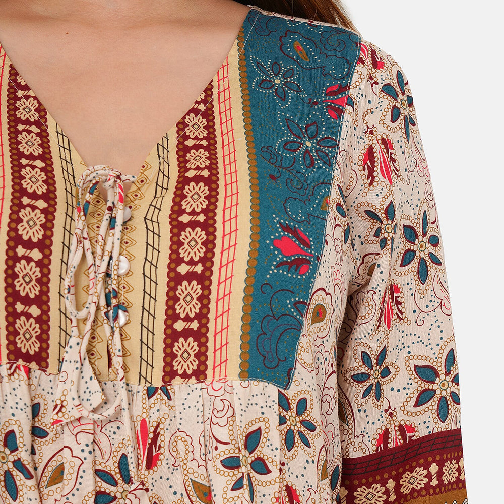TAMSY 100% Viscose Floral Pattern Dress (Size XXL,24 - 26) - Multi