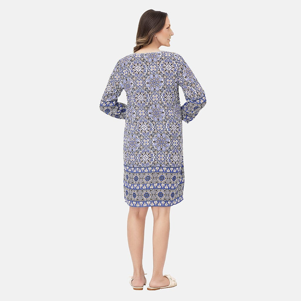 TAMSY 100% Viscose Floral Pattern Dress (Size M,12 - 14) - Blue & White
