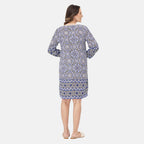 TAMSY 100% Viscose Floral Pattern Dress (Size M,12 - 14) - Blue & White