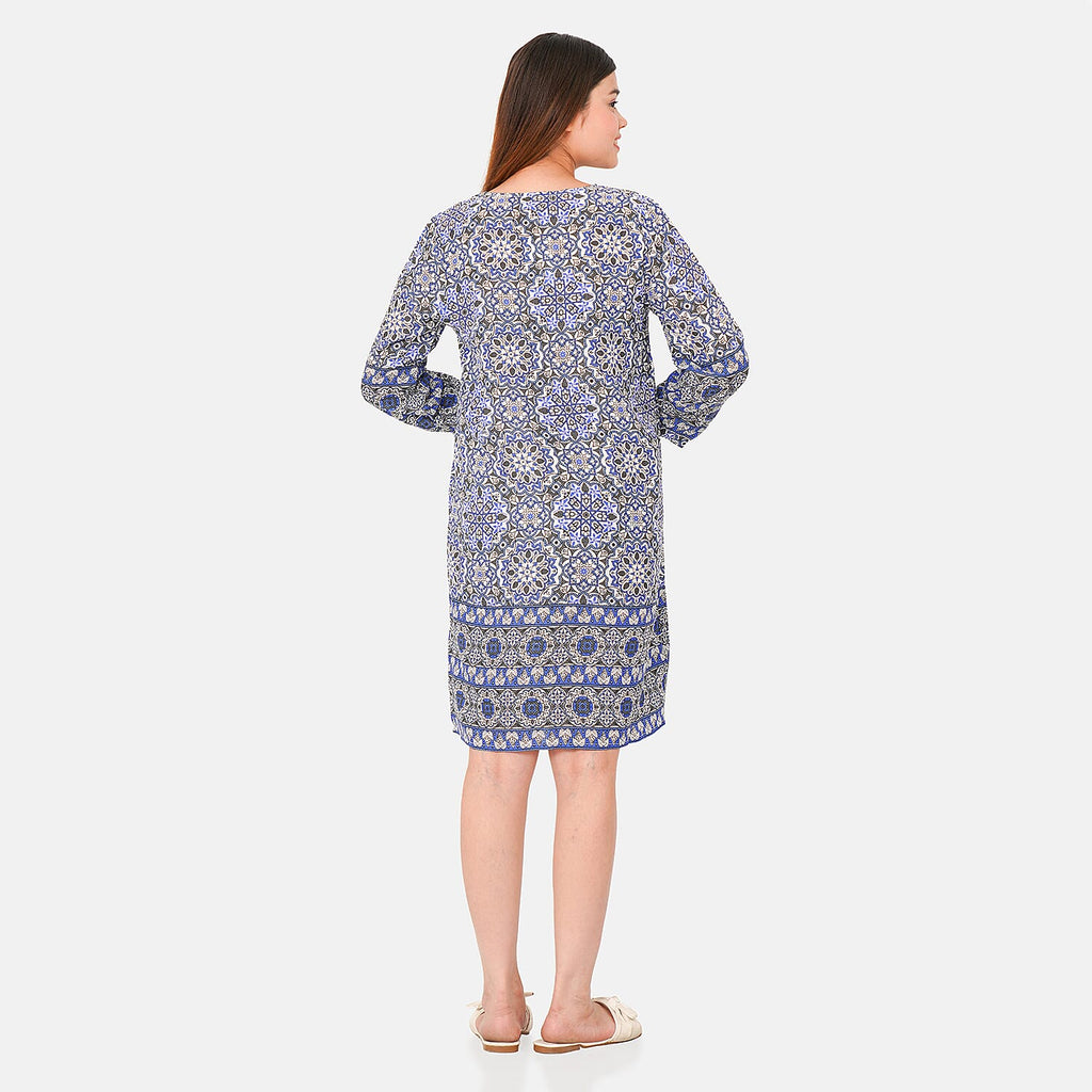 TAMSY 100% Viscose Floral Pattern Dress (Size XXL,24 - 26) - Blue - White