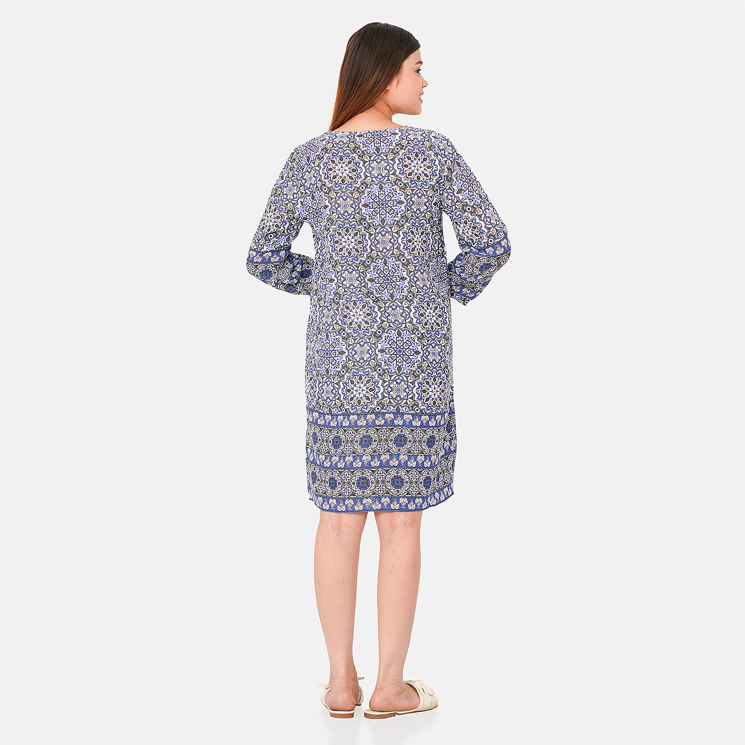 TAMSY 100% Viscose Floral Pattern Dress (Size XXL,24 - 26) - Blue - White