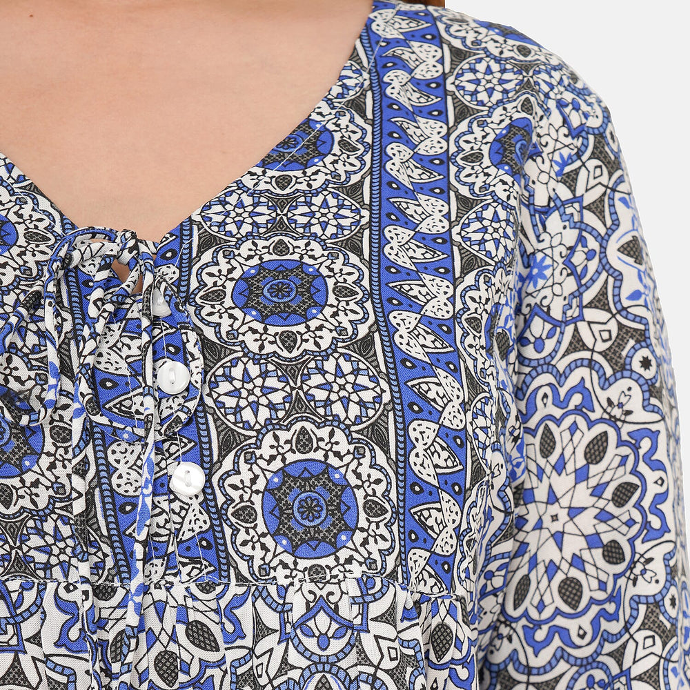 TAMSY 100% Viscose Floral Pattern Dress (Size XXL,24 - 26) - Blue - White