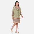 100% Viscose Floral Pattern Dress (Size M,12 - 14) - Light Green