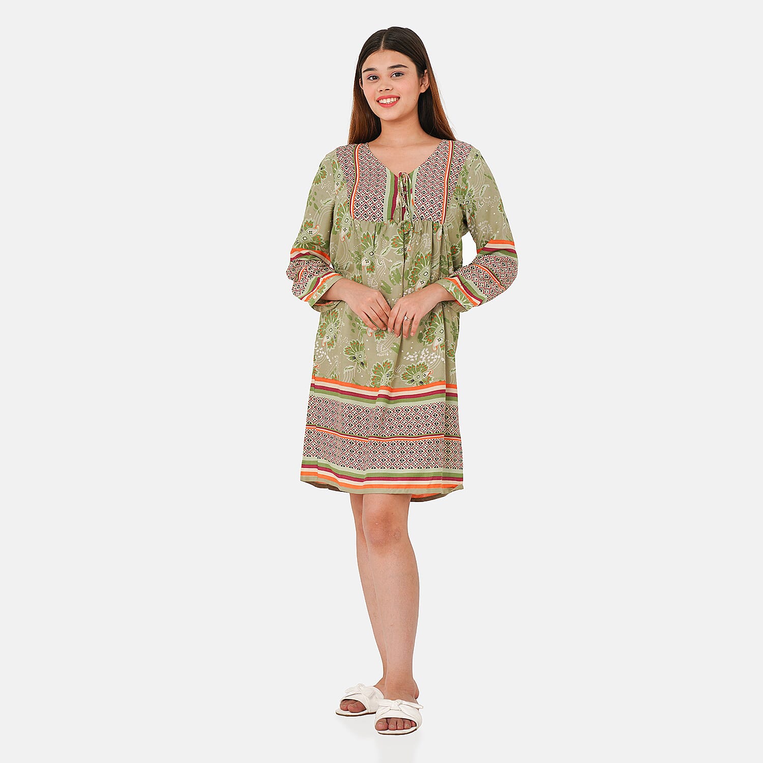 100% Viscose Floral Pattern Dress (Size XXL,24 - 26) - Light Green