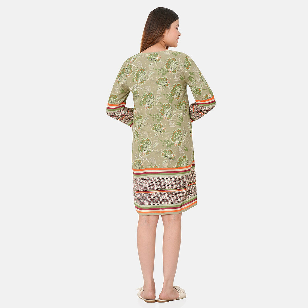 100% Viscose Floral Pattern Dress (Size XXL,24 - 26) - Light Green