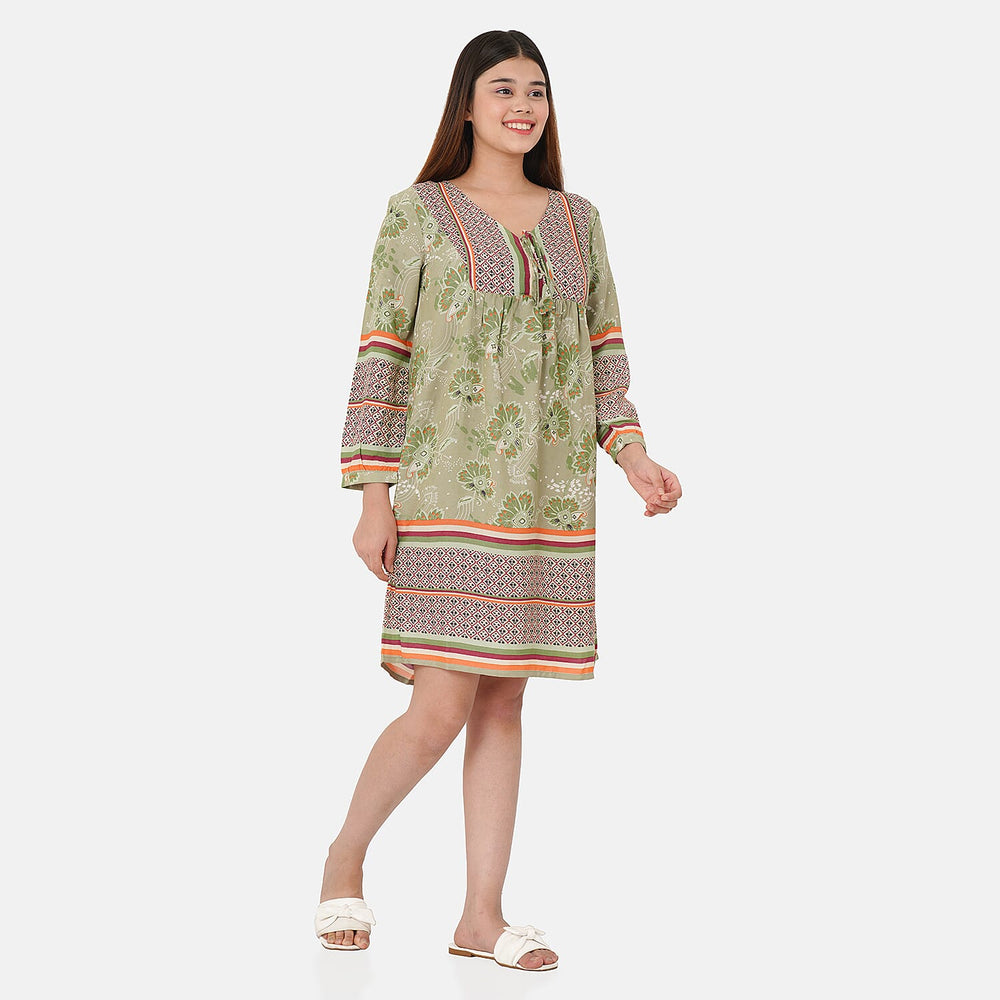 100% Viscose Floral Pattern Dress (Size XXL,24 - 26) - Light Green