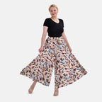 Tamsy 100% Viscose Floral Pattern Elastic-waistband Culotte (One Size 8 - 18) - Beige & Multi