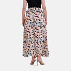 Tamsy 100% Viscose Floral Pattern Elastic-waistband Culotte (One Size 8 - 18) - Beige & Multi