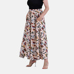 Tamsy 100% Viscose Floral Pattern Elastic-waistband Culotte (One Size 8 - 18) - Beige & Multi