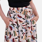 Tamsy 100% Viscose Floral Pattern Elastic-waistband Culotte (One Size 8 - 18) - Beige & Multi