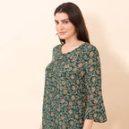 TAMSY 100% Viscose Floral Pattern Midi Dress (Size 20) - Dark Green