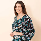 TAMSY 100% Viscose Floral Pattern Midi Dress (Size 18) - Black, Teal & Multi