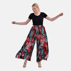 Tamsy 100% Viscose Tropical Leaves Pattern Elastic-waistband Culotte (One Size 8 - 18) - Green & Red