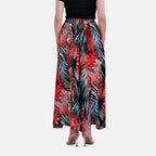 Tamsy 100% Viscose Tropical Leaves Pattern Elastic-waistband Culotte (One Size 8 - 18) - Green & Red