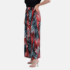 Tamsy 100% Viscose Tropical Leaves Pattern Elastic-waistband Culotte (One Size 8 - 18) - Green & Red