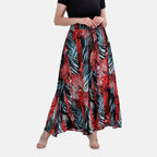Tamsy 100% Viscose Tropical Leaves Pattern Elastic-waistband Culotte (One Size 8 - 18) - Green & Red
