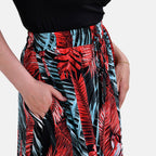 Tamsy 100% Viscose Tropical Leaves Pattern Elastic-waistband Culotte (One Size 8 - 18) - Green & Red
