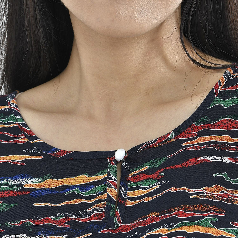 TAMSY 100% Viscose Multi Colour Pattern Kaftan Dress (Size 138x77 Cm) - Navy