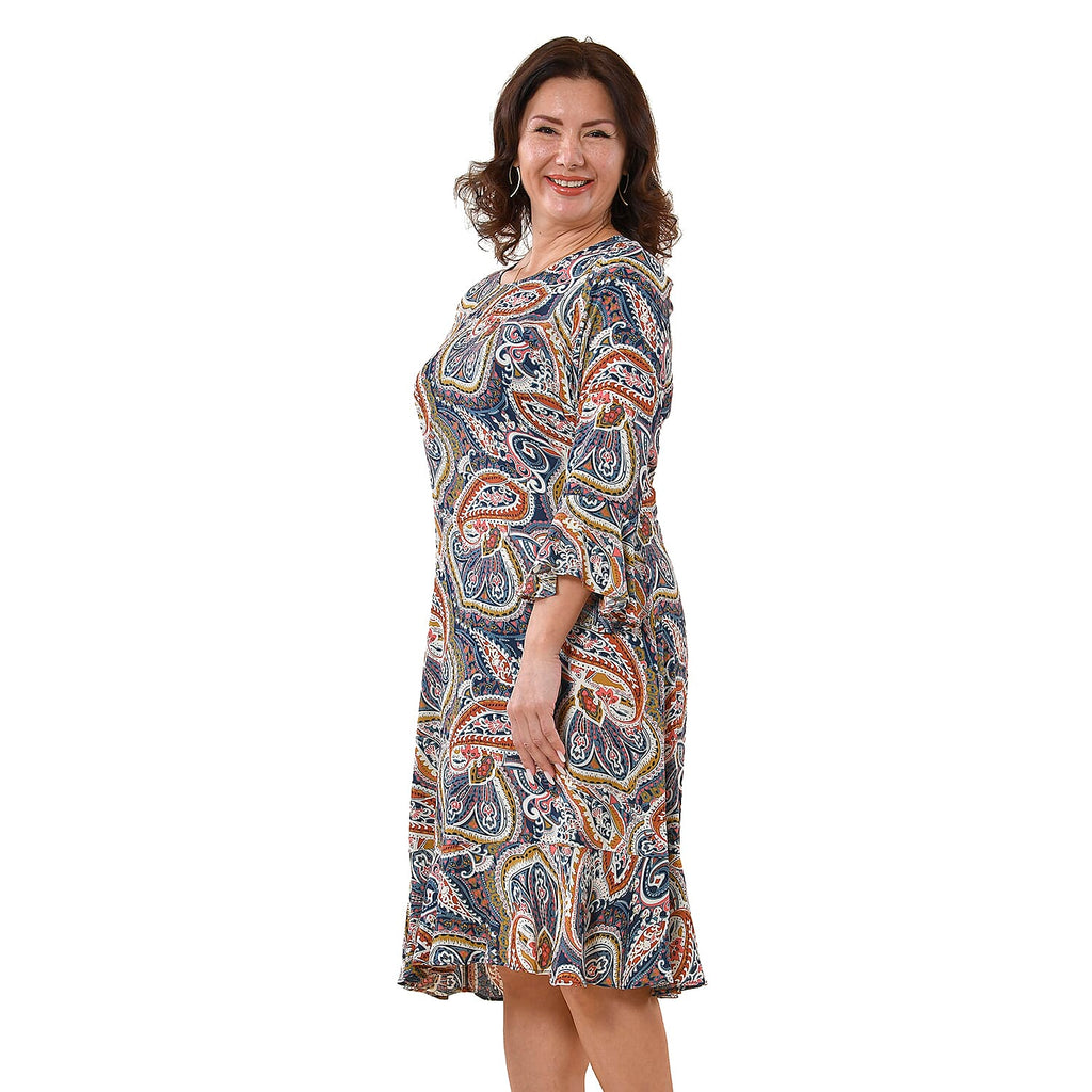 TAMSY 100% Viscose Paisley Pattern Dress (Size M, 12-14) - Multi
