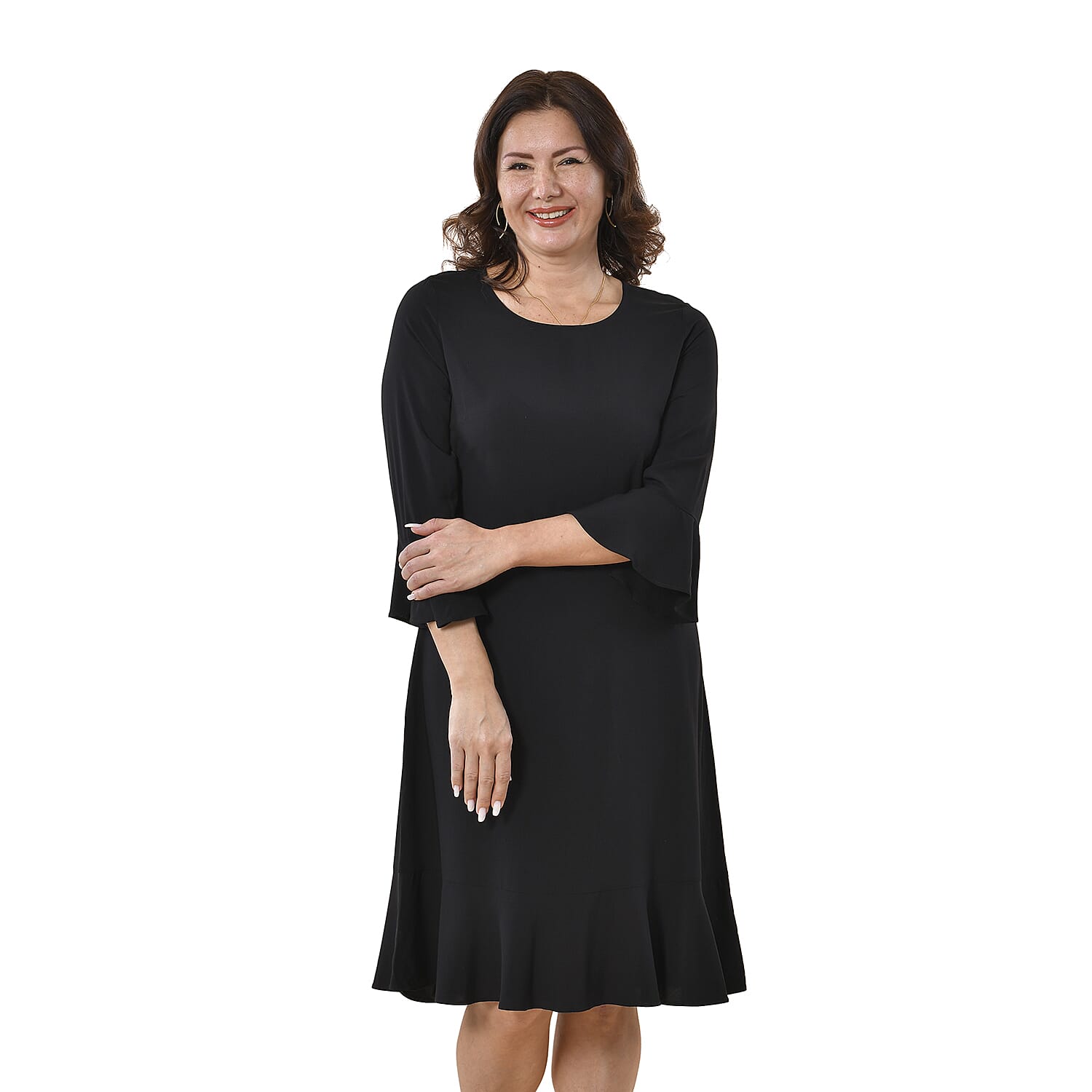 TAMSY 100% Viscose Plain Dress (Size XL, 20-22) - Black