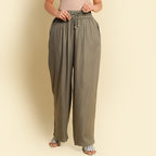 TAMSY 100% Viscose Plain Palazzo (Size L) - Khaki