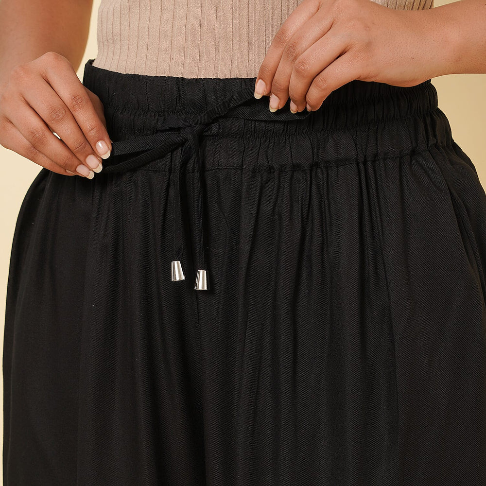 TAMSY 100% Viscose Plain Palazzo (Size M) - Black