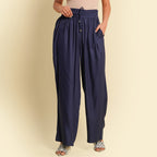 TAMSY 100% Viscose Plain Palazzo (Size M) - Navy