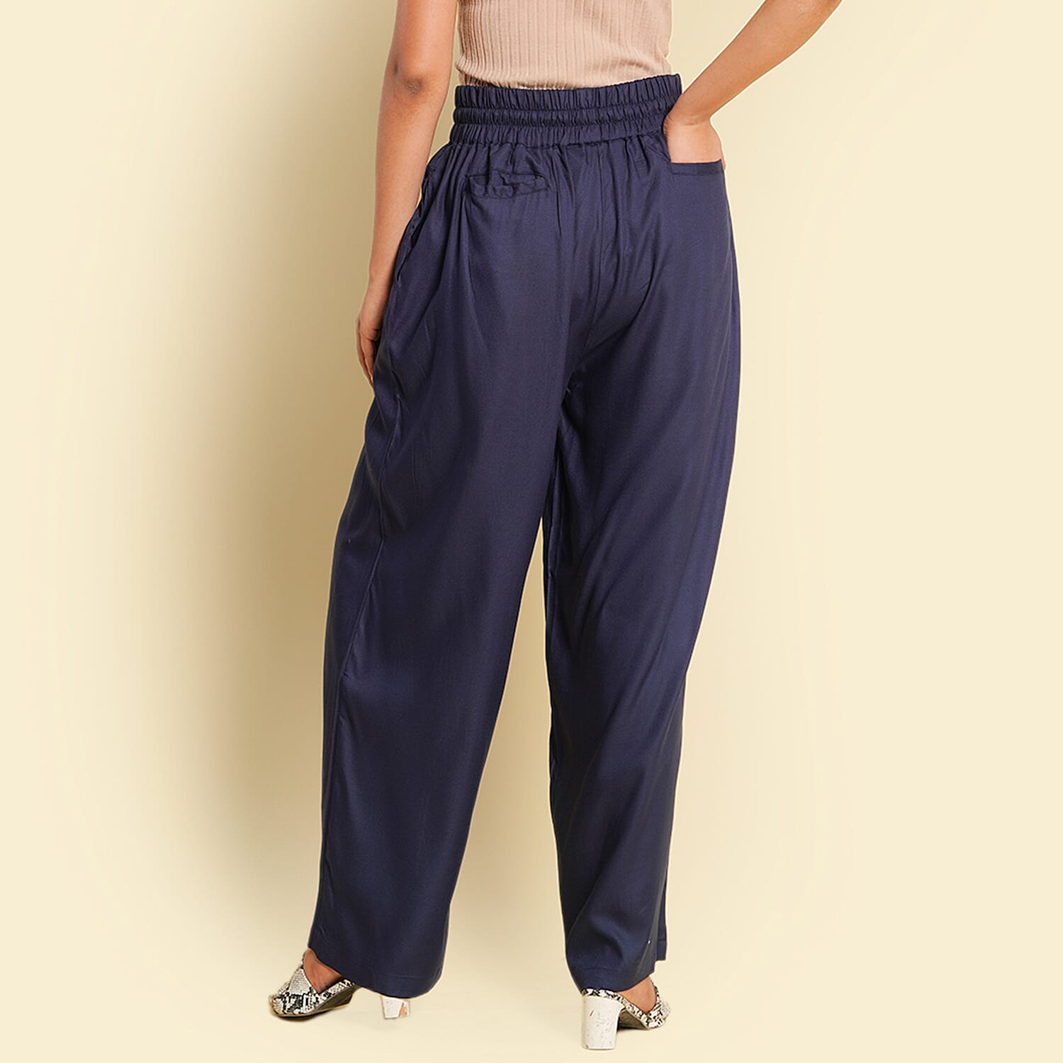 TAMSY 100% Viscose Plain Palazzo (Size M) - Navy