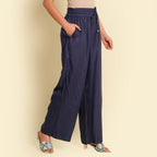 TAMSY 100% Viscose Plain Palazzo (Size M) - Navy