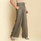 TAMSY 100% Viscose Plain Palazzo (Size S) - Khaki