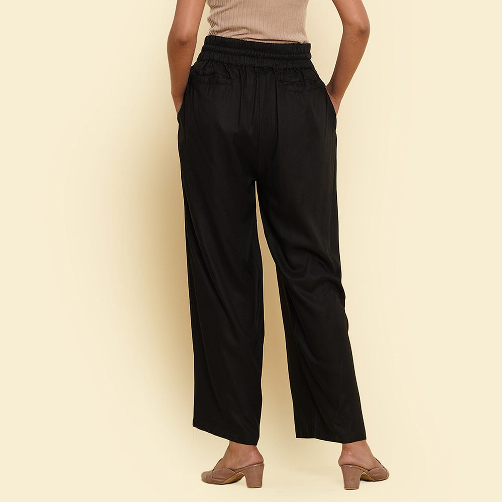 TAMSY 100% Viscose Plain Palazzo (Size XL) - Black