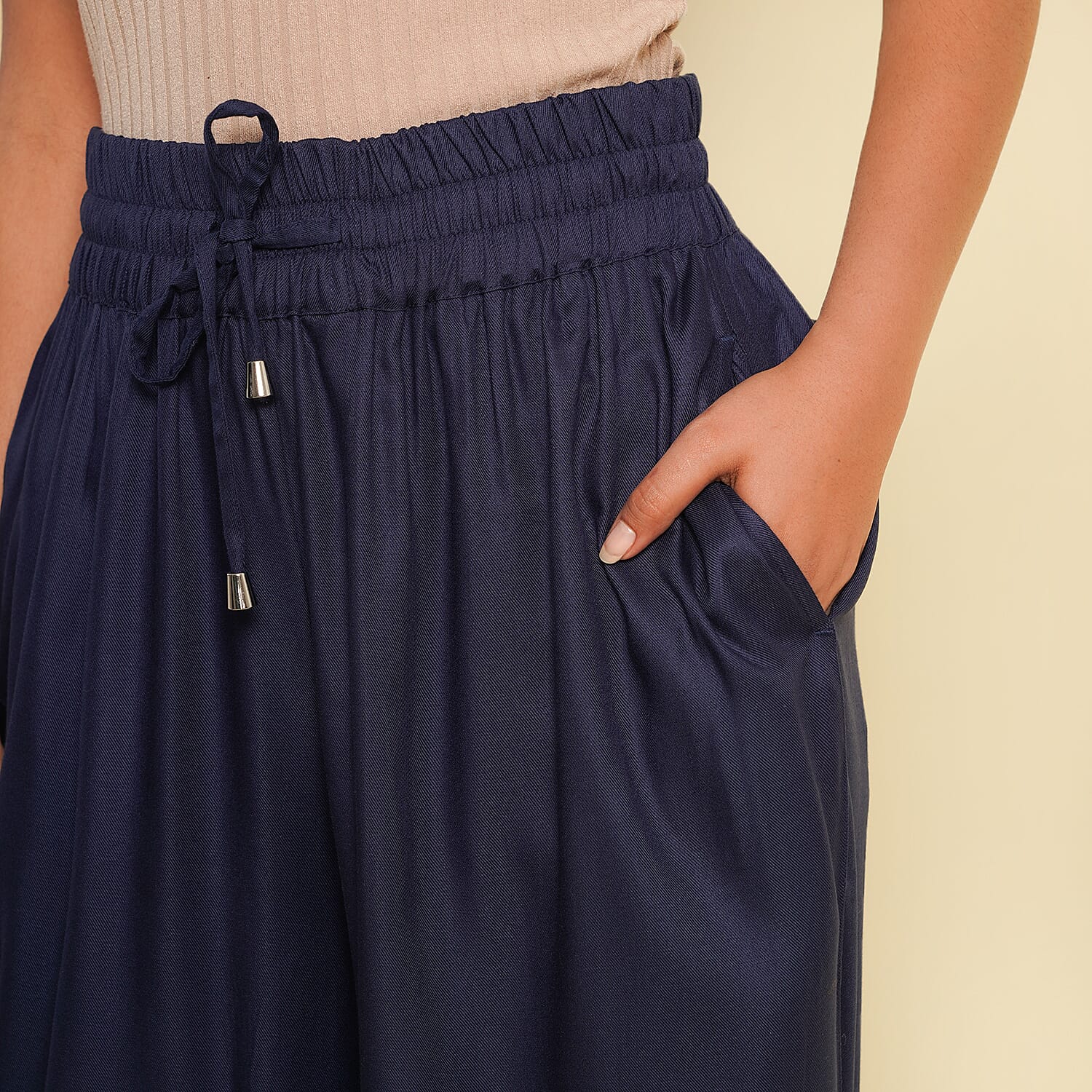 TAMSY 100% Viscose Plain Palazzo (Size XL) - Navy