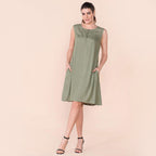 TAMSY 100% Viscose Plain Sleeveless Dress (Size 16) - Green
