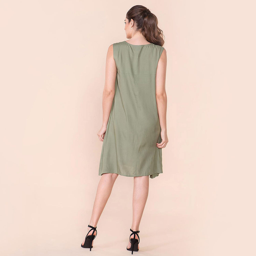 TAMSY 100% Viscose Plain Sleeveless Dress (Size 20) - Green