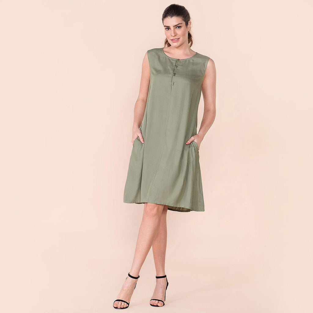 TAMSY 100% Viscose Plain Sleeveless Dress (Size 20) - Green