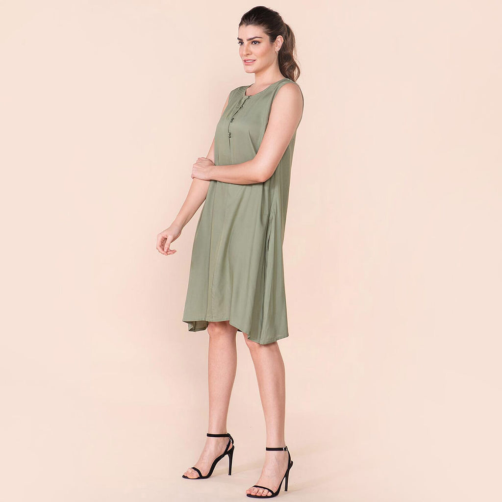 TAMSY 100% Viscose Plain Sleeveless Dress (Size 20) - Green