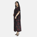TAMSY 100% Viscose Red Feafs Pattern Kaftan Dress (Size 138x77 Cm) - Black