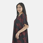 TAMSY 100% Viscose Red Feafs Pattern Kaftan Dress (Size 138x77 Cm) - Black