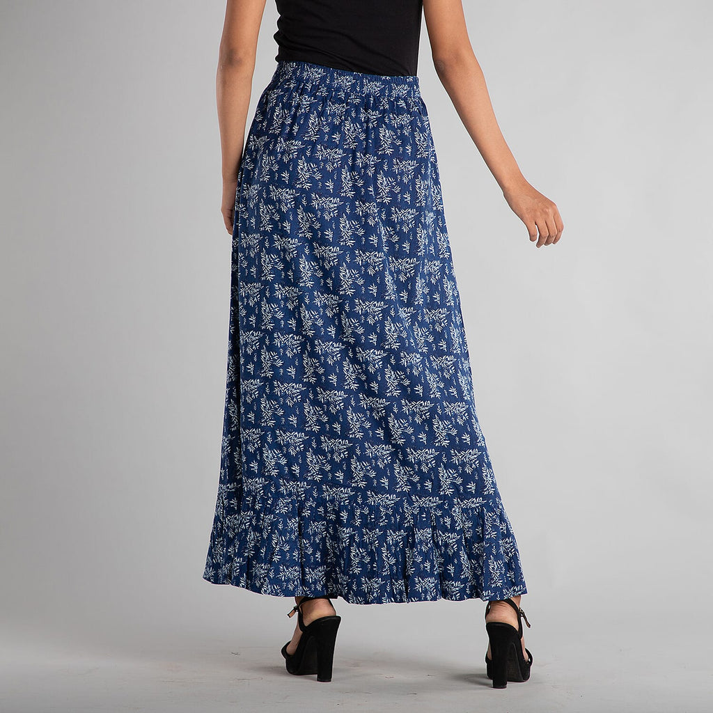 TAMSY 100% Viscose Snowflake Pattern Skirt (Size 8) - Navy Blue