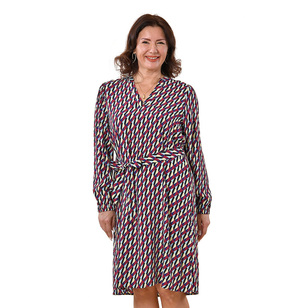 100% Viscose Squire Pattern Dress (Size L, 16-18) - Multi