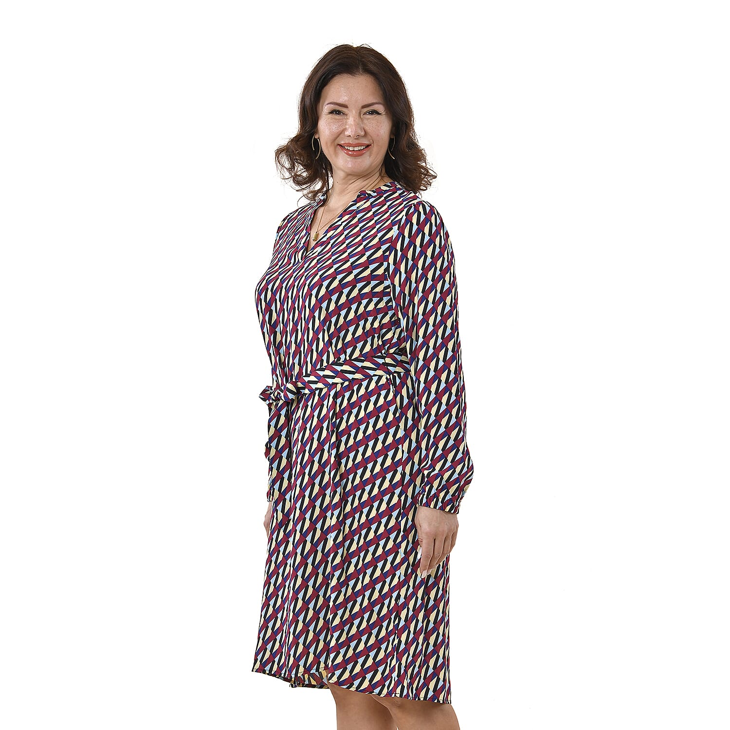 100% Viscose Squire Pattern Dress (Size L, 16-18) - Multi