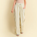 TAMSY 100% Viscose Stripe Pattern Palazzo (Size XXL) - Olive Green & Off White