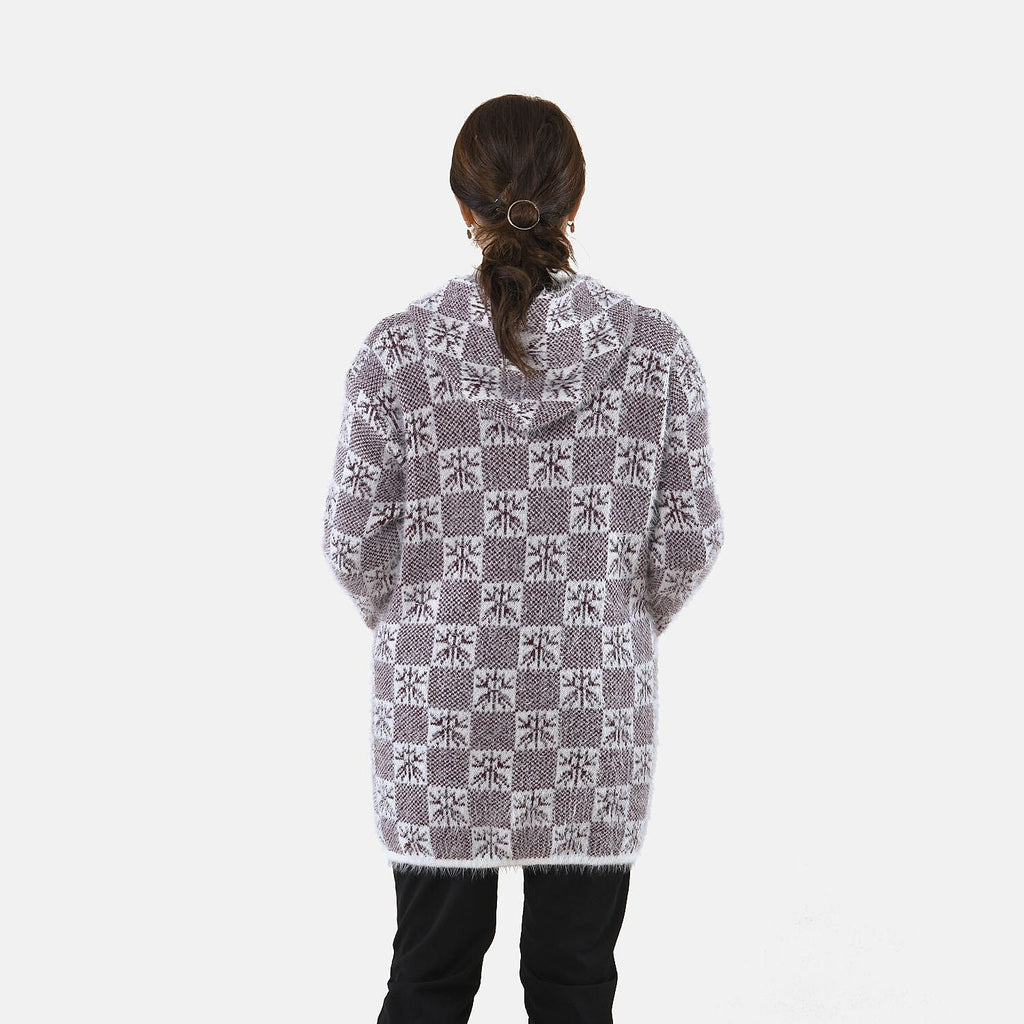 TAMSY Geometric Pattern Hoodie Coatigan (One Size, 8-20) - White Snow