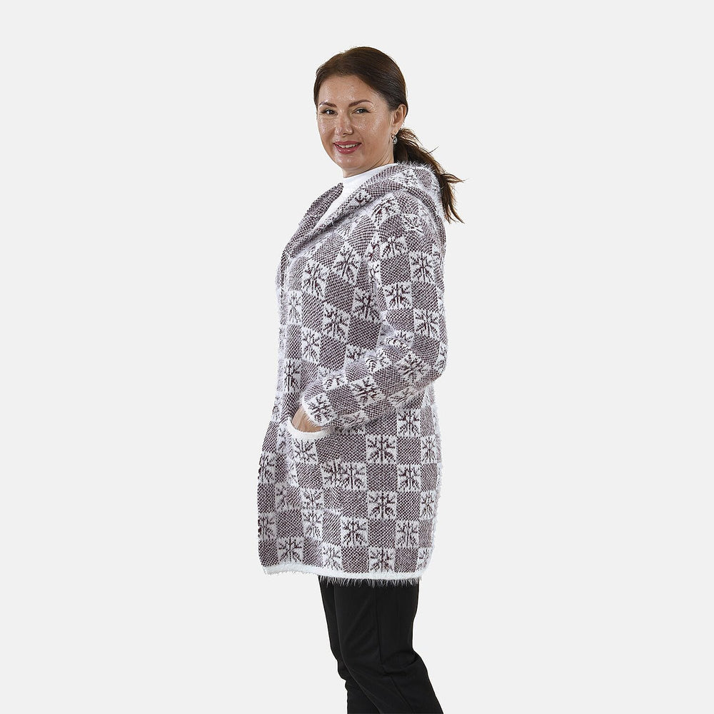 TAMSY Geometric Pattern Hoodie Coatigan (One Size, 8-20) - White Snow