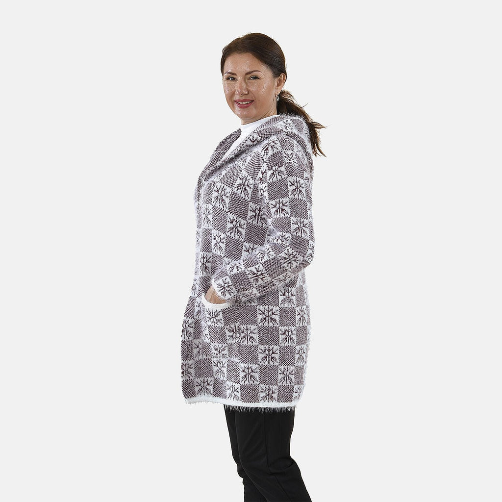 TAMSY Geometric Pattern Hoodie Coatigan (One Size, 8-20) - White Snow