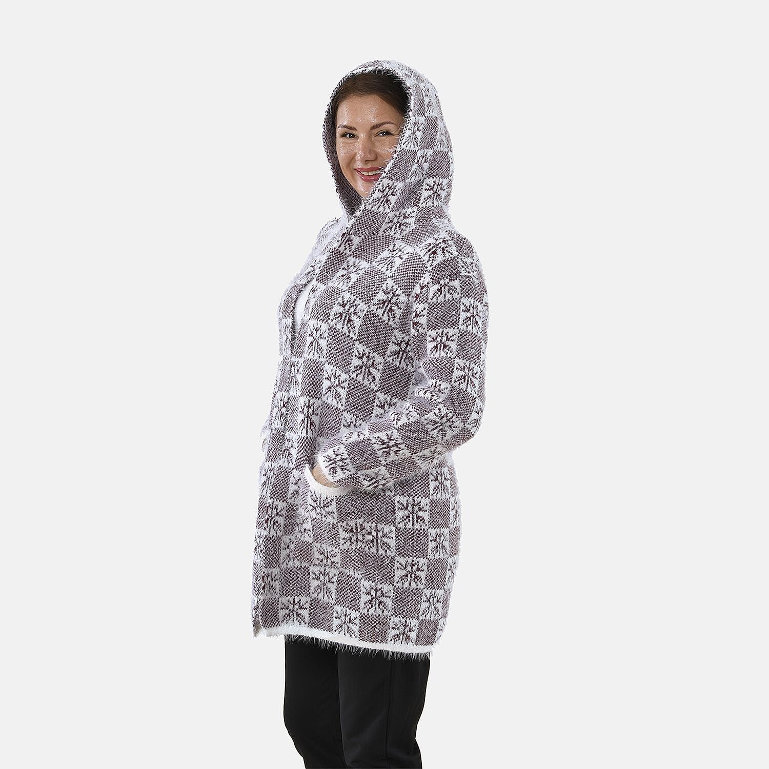 TAMSY Geometric Pattern Hoodie Coatigan (One Size, 8-20) - White Snow