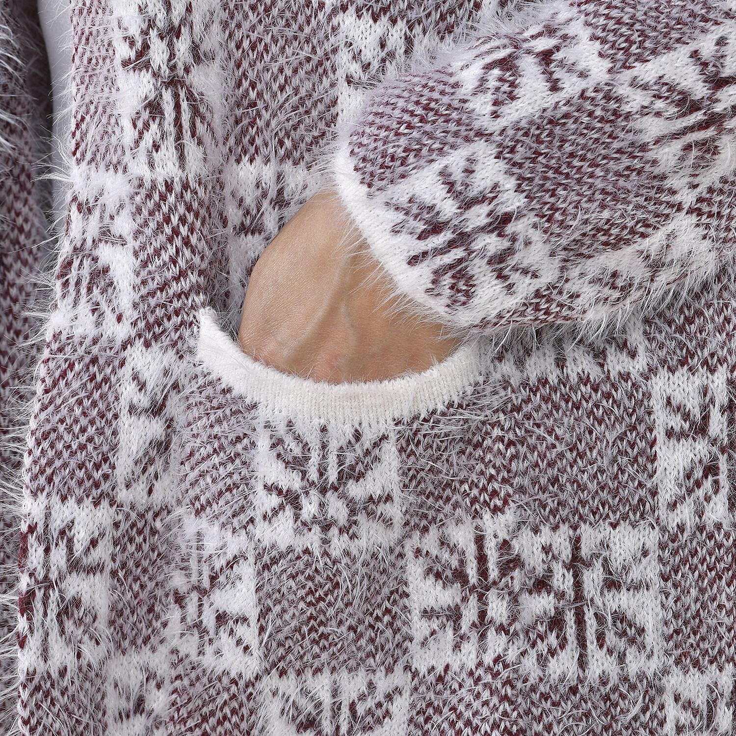 TAMSY Geometric Pattern Hoodie Coatigan (One Size, 8-20) - White Snow