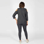 TAMSY Cold Shoulder Top (Size L, 16-18) - Charcoal