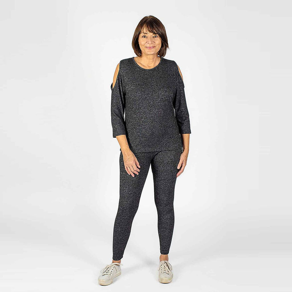 TAMSY Cold Shoulder Top (Size L, 16-18) - Charcoal