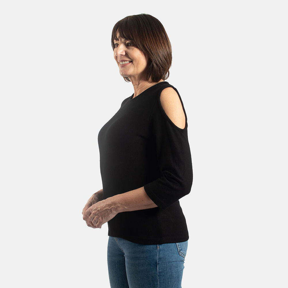 TAMSY Cold Shoulder Top (Size M, 12-14) - Black